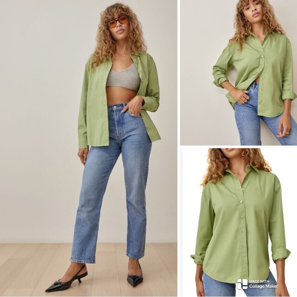 Reformation Green Button-Up Shirt